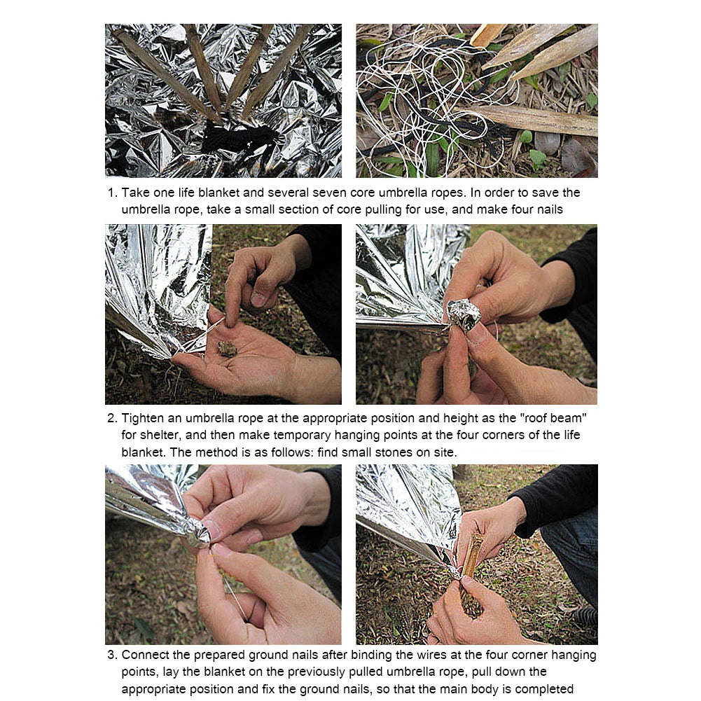 Couvertures imperméables / Garde au chaud
Garde la chaleur du corps
Fournitures d’urgence pour camping en plein air
